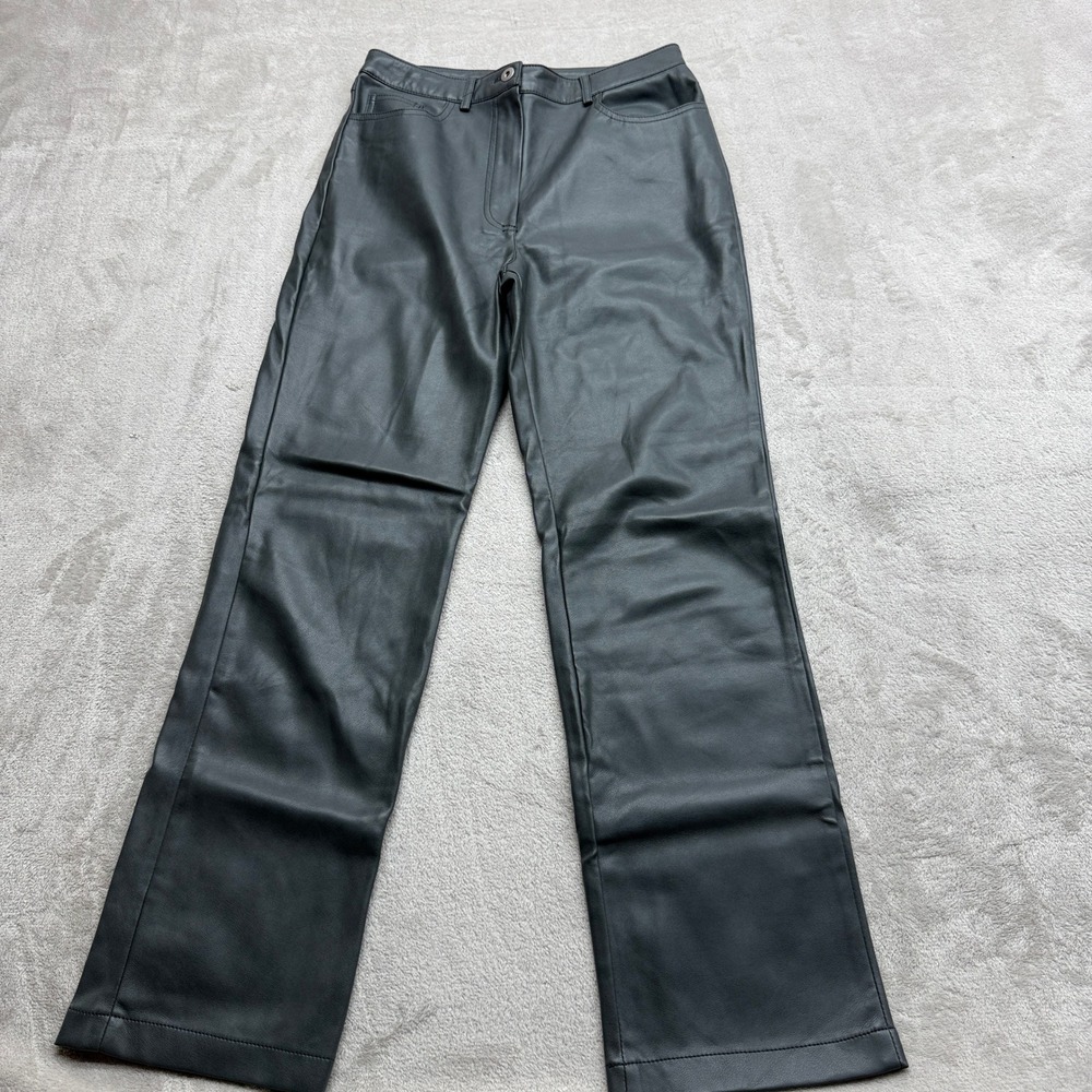7 For All Mankind Faux Leather Pants Womens S Gray Green High Rise Straight Leg‎
